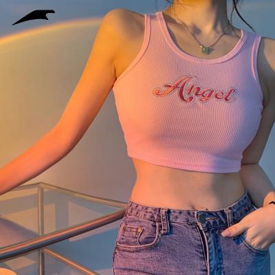 China QUICK DRY Sexy Embroidery Crop Women Tank Tops Rib Tank Tops Streetwear Style Sleeveless Vintage Korean Fashion Female for sale