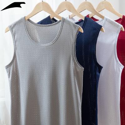 China Men's Breathable Mesh Quick-Dry Ice Men's Thin Tank Tops Crew Neck Cavity Vest Shoulder Fitness Wide Sleeveless Silk Vest for sale