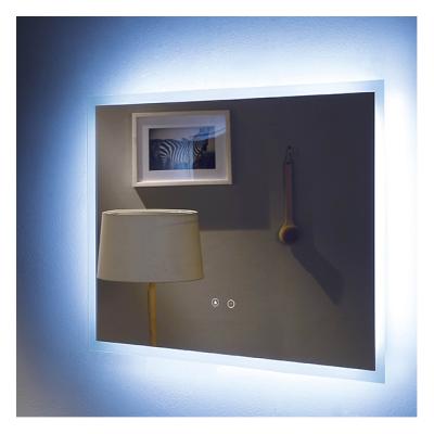 China Hotel Design Lighted Wall Hung Bathroom Backlit Vanity Smart LED Dimmer Mirror With LED Light for sale