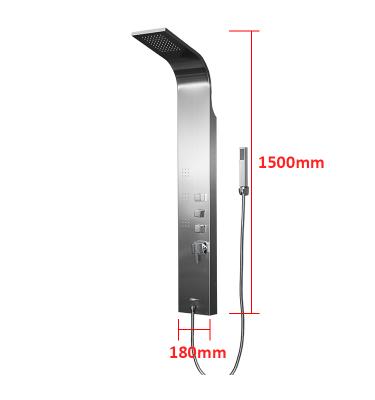 China Without Sliding Bar Brushed Stainless Steel Shower Panel Silver Multifunction Hotel Shower Panels for sale