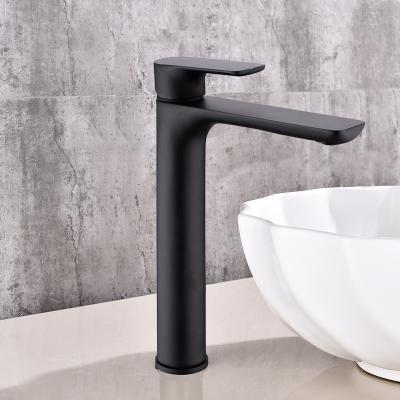 China Faucets Matte Black Brushed Deck Mounted Brass High Body Cold Water Mixer Tap Hot Deep Basin Sink Faucet For Bathroom Lavatory for sale