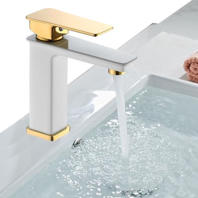 China Guangdong Kaiping Watermark Watermark Hot Brass Metered Cold Water Mixer Basin Faucet Gold Color Facrory Square Vanity Faucets For Home Hotel Bathroom for sale