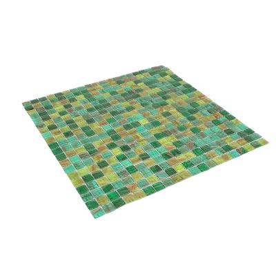 China Parquet Green Color Mosaic Pool Wall Slab Glass Mosaic Tile Glass Mosaic Slab for sale