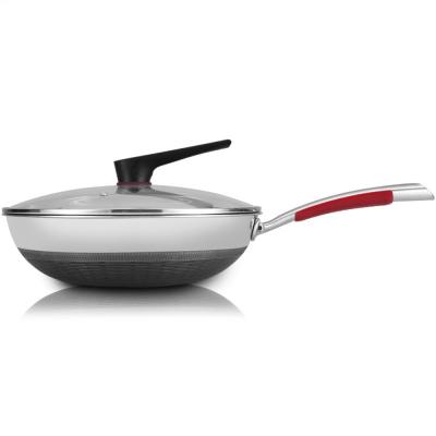 China Sustainable 316 Stainless Steel Non Stick Cooking Wok Frying Pan Works With Ceramic Induction Electric And Gas Cooktops PFOA Free Customize for sale