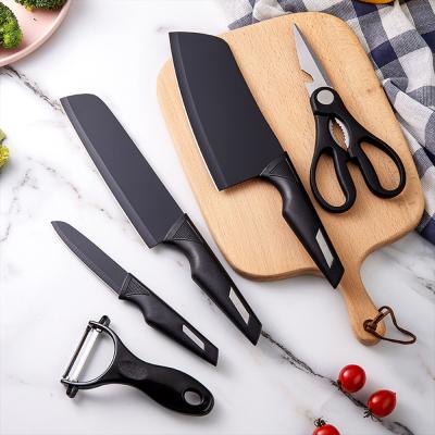 China Viable Kitchen Knife Set Of 5 With ABS Handle Hard Stainless Steel Black Non Stick Color Coating Oxide Blade Knives Gift Box Packing for sale