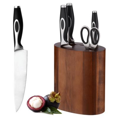 China Ergonomic 5 Pieces Kitchen Stainless Steel Chef Wooden Block Chinese Home German High Carbon Viable Professional Knife Set With Ergonomic Handle for sale