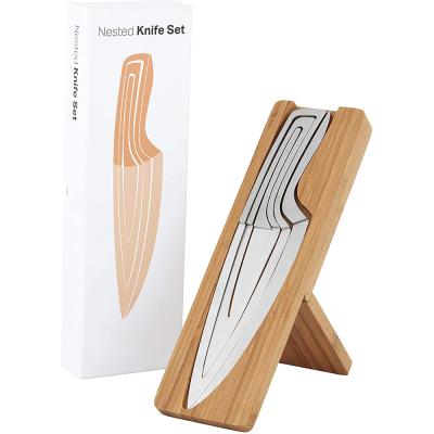 China Durable Single Premium 3cr14 Stainless Steel 4 Piece Nested Kitchen Knife Sets Professional Chef Knives With Magnetic Bamboo Holder for sale