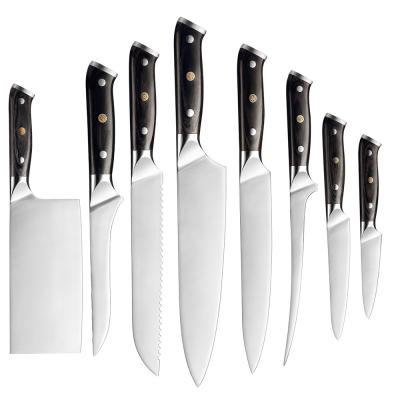 China 7Cr17Mov Viable Stainless Steel Japan 8 Piece Kitchen Knives With Black Wood Handle Full Tang Knife Sets German High Carbon Wholesale for sale