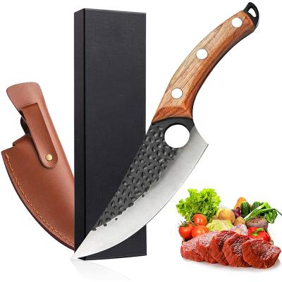 China Durable High Carbon Steel Fillet Chef Knife Cutting Hand Forged Boning Meat Cleaver Butcher Knives With Sheath For Cooking Camping BBQ for sale