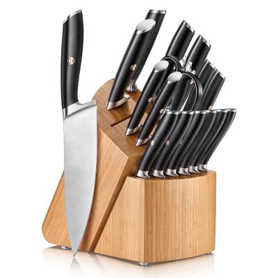 China Amazon 2021 Sustainable Customize 17 Piece Professional Kitchen Chef Knife Sets With German Steel Forged Wood Wooden Cuchillos De Cocina Block for sale