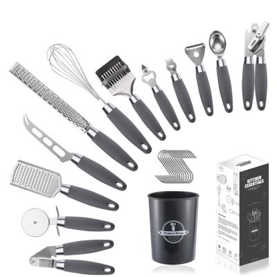 China 2021 New Arrival Viable Buy Home Kitchen Gadget Set Utensils Luxury Accessories Stainless Steel Easy Cooking Tools With Rubber Handle for sale