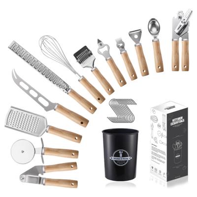 China Viable Customize Innovative Kitchen Tools 2021 Stainless Steel Multifunctional Kitchen Accessories Battery Tool Kit With Wooden Handle for sale