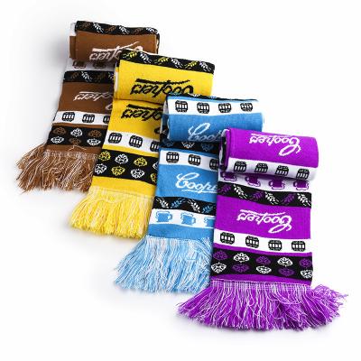 China OEM Jacquard Soft Comfortable Promotional Pattern Cheap Knitted Souvenirs Team Style Soccer Football Fan Scarf for sale