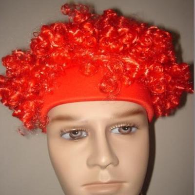 China Natural Wave Red Color Team Sports Fan Afro Wig Cap With Custom Logo Print for sale