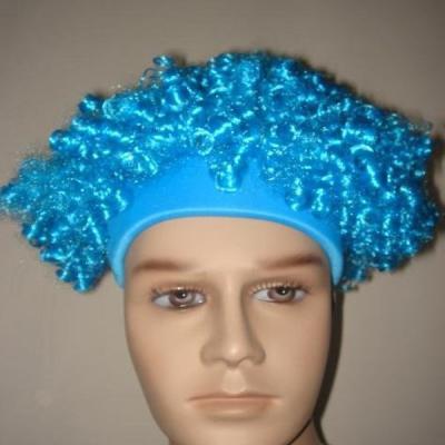 China Natural Wave Color Blue Team Sports Fan Afro Wig Cap With Custom Logo Print for sale