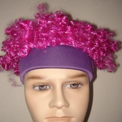 China Natural Wave Color Purple Team Sports Fan Afro Wig Cap With Custom Logo Print for sale