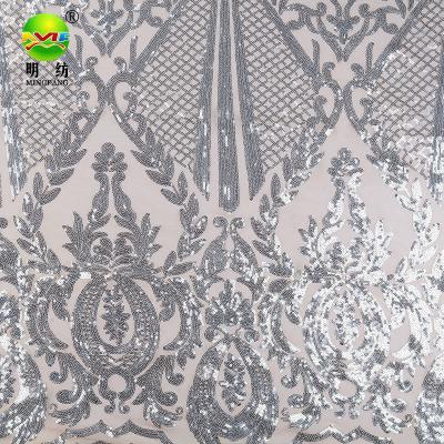 China Durable 100% Polyester MFE1008 Mesh Luxury Sequin Lace Fabric For Lady Garment for sale