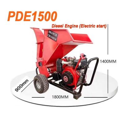 China Waste Wood Shredder PDE1500 16HP Diesel Engine Small Wood Chipper With Electric Start Home Use Movable Type for sale