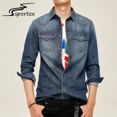 China Safe Material Soft Denim Shirt , Mens Grey Denim Shirt Shrink Resistance for sale