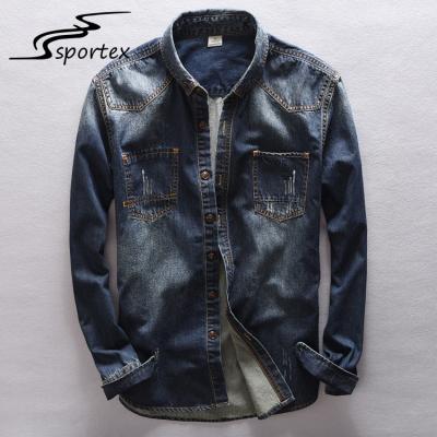 China Men Gender Stonewash Denim Shirt , Long Sleeve Denim Shirt Free Samples for sale