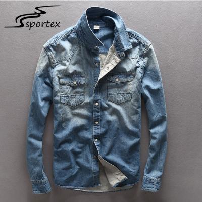 China New Fashion Washed Denim Shirt Lapel Soft Design Machine / Hand Washable for sale