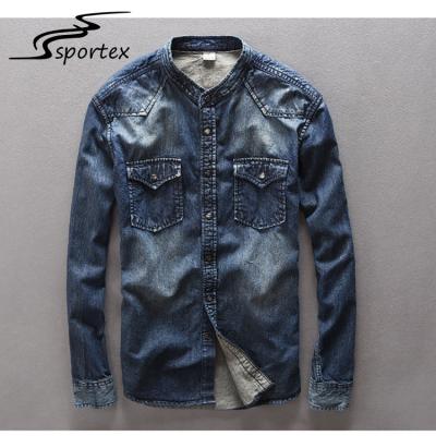 China Western Style Stone Washed Denim Shirt Fashion Long Sleeve Type For Male Adults for sale