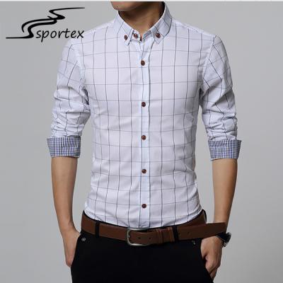 China Mens Plaid Slim Fit Cotton Shirts High Grade Fabric With Customized Logo for sale