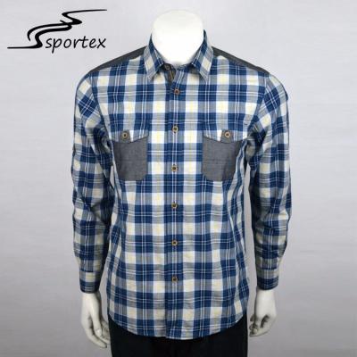 China Grid Checked Mens Slim Fit Plaid Shirts Cotton Fabric Type Eco Friendly for sale