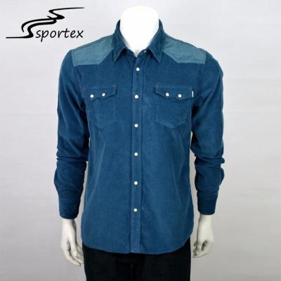 China Mens Flannel Casual Dress Shirts , Dark Blue Button Down Shirt Plain Dyed Technics for sale