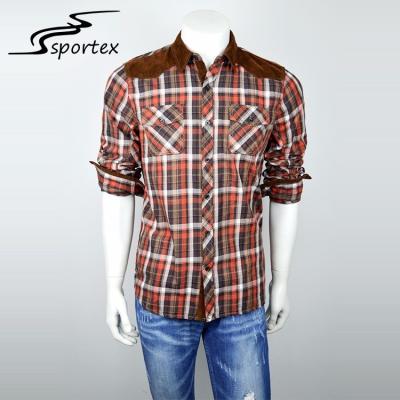 China Promotional OEM Woven Casual Shirts Mens Long Sleeve Grid Clothing Breathable for sale