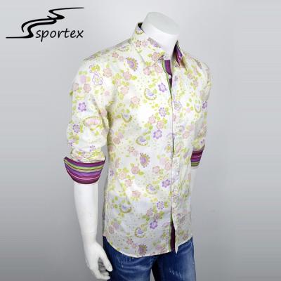 China Roll Up Sleeve Men Woven Casual Shirts Button Printed Fashion Shirts With Collar for sale