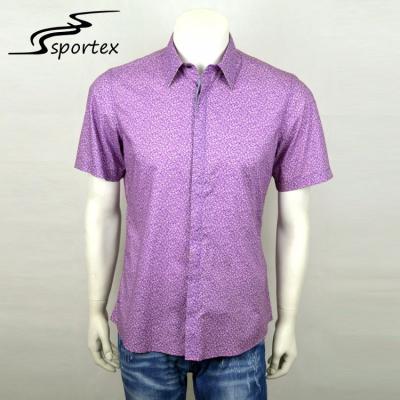 China Plaid Printed Short Sleeve Mens Fishing Shirts Purple Color Cotton Materials for sale