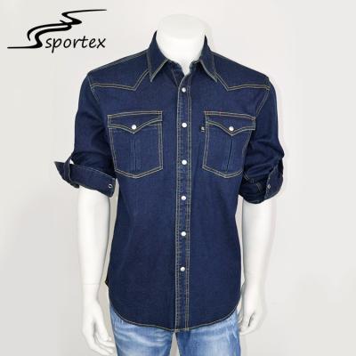 China Outdoor Fishing Lightweight Denim Shirt , Dark Denim Shirt Mens For Spring / Autumn for sale