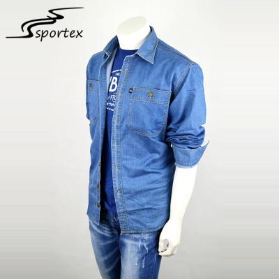 China Spring / Autumn Mens Denim Shirts Long Sleeve Custom Pattern With Pocket for sale