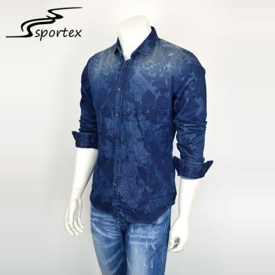 China Fashion Slim Denim Jeans Shirt For Man , Printed Denim Shirts Full Sleeve Length for sale