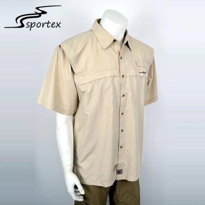 China Outdoor Khaki Short Sleeve Cotton Work Shirts Eco Friendly Materials Quick Delivery for sale