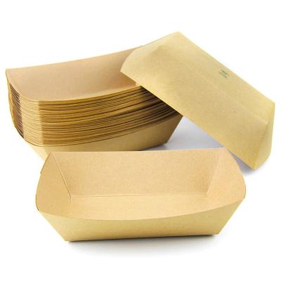 China Disposable Kraft Paper Food Tray, Disposable Kraft Paper Boat Tray With PLA Coating Fast Food Store for sale