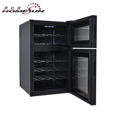 China 69L Double Zone Wine Cooler Sale Double Door Mulled Wine Cooler and Mini Fridge Combination with CE/ETL Certificate for sale