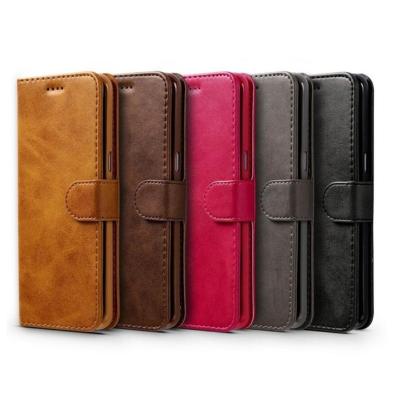 China Wholesale Simplicity Flip Genuine Leather Phone Case Full Magnetic Cover With Card Slots Wallet Case for sale