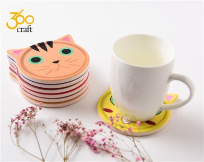 China New Design Viable Cat Shape Cute Custom Print Square Mat Ceramic Coffee Mug Mats Cup Pad For Drinks for sale