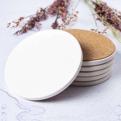 China Sustainable Wholesale Durable White Blank Sublimation Round Custom Absorbent Ceramic Mug Coasters For Beverage for sale