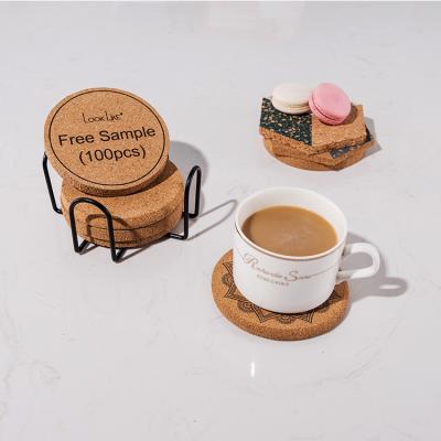 China Viable Free Sample Various Size Absorbent Log Cork Coasters With Logo for sale