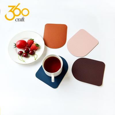 China Bulk Viable Personalized Logo PVC Custom Fake Square Round Leather Coasters With Stand for sale