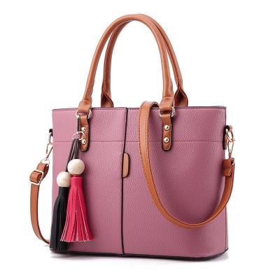 China Handmade Vintage Double Handle Zipper Closure Handbag For Woman Large Leather Women Handbags for sale