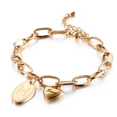 China Casual/Sporty Gold Titanium Heart Shape Tag Chain Bracelet Women's Ins Steel Bangle Jewelry for sale