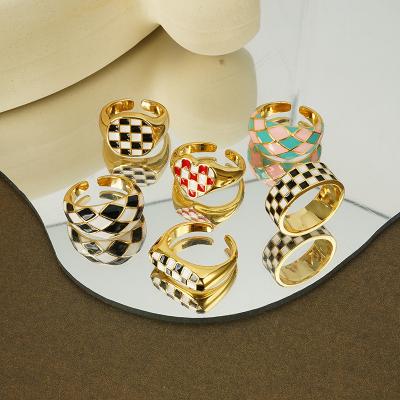 China FASHIONABLE unique fashion personality ring square shape heart enamel retro open index finger ring for sale