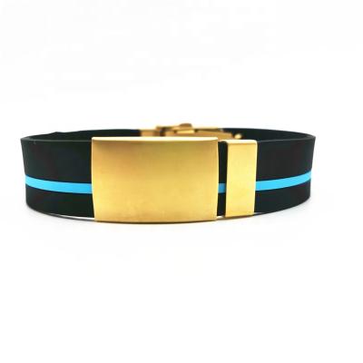 China TRENDY Custom Logo ID Plate Engraved Elite ID Silicone Wristband With Metal Clasp for sale