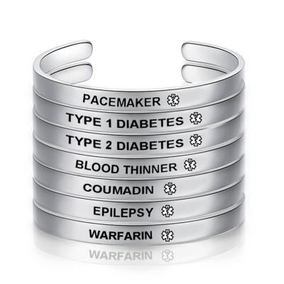 China Trendy Laser Engrave EPILEPSY Bracelet Type 1 Diabetes Titanium Steel Bracelet for sale