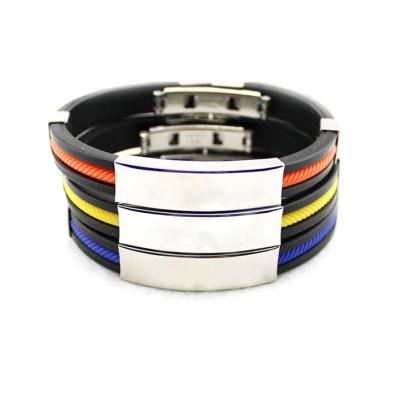 China ID Metal Plate Wristband Fashion Silicone Rubber Wristband For Sports Men for sale