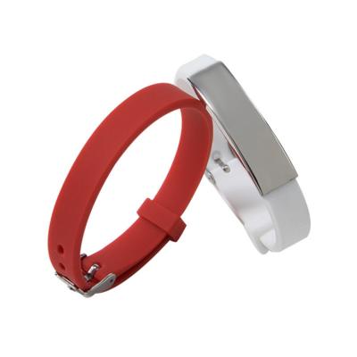 China Fashionable Engraved Slim Metal Plate Silicone ID Bracelet For Sports Men for sale